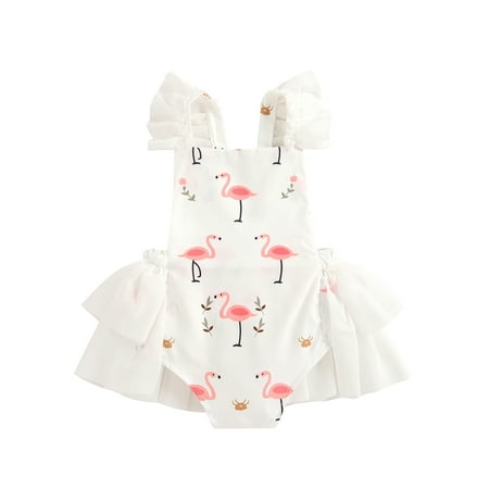

Musuos Baby Girl Romper Dress Tutu Outfit One Piece Summer Flamingo Bodysuit