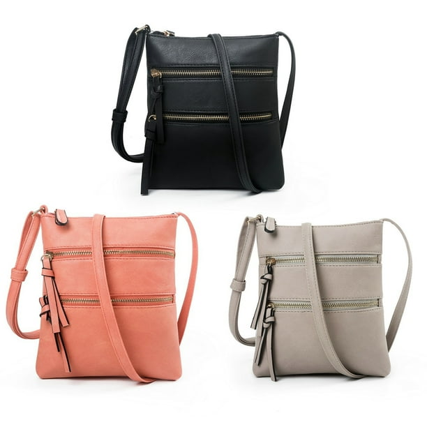 Bolso bandolera de mujer, bolsillo mediano con cremallera y correas ajustables, bolso de hombro de mujer de piel suaveGris claro+negro+rojo sandía