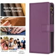thumbnail image 2 of Jiahe Cover for iPhone 14 Plus, RFID Blocking Wallet Case,Shockproof Magnetic Zipper Wallet Card Holer Stand Case,with Wristband Strap Full Body Protection Case Cover, darkpurple, 2 of 4