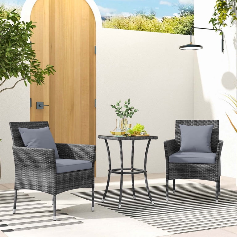 Costway 3-Piece Wicker Patio Set with Cushions, Gray photo 4