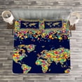 thumbnail image 3 of Ambesonne World Map Quilted Bedspread Set 3 Pcs, Mosaics Tiles Global, Queen Size, Dark Blue Yellow Blue, 3 of 3