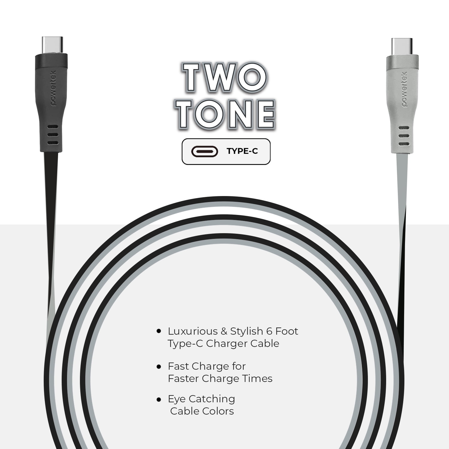 Liquipel Powertek Two Tone USB-C to USB-C - Black