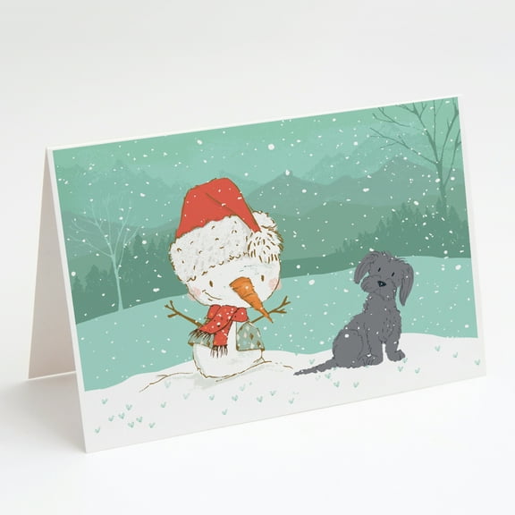 Black Maltese Snowman Christmas Greeting Cards and Envelopes Pack of 8