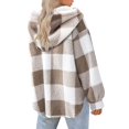 thumbnail image 4 of felwors Women's Sherpa Hooded Cardigan Fall Winter Fuzzy Fleece Jacket Warm Soft Plaid Flannels sweater coat Outwear Khaki, L, 4 of 7