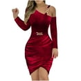 thumbnail image 2 of Zedker Women's Elegant Fall Off The Shoulder Dresses Casual Long Sleeve Ruched Side Slit Cocktail Party Bodycon Mini Dress Plus Size Red S, 2 of 6