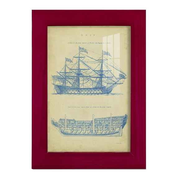 Vintage Ship Blueprint -Framed Print w/glass-Cherry Red