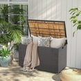 thumbnail image 4 of 134 Gallon Wicker Patio Deck Box, Outdoor Storage Box with Solid Acacia Wood and Zippered Liner, Outdoor Storage Container Waterproof, for Cushions, and Garden Tools, Mix Brown, 4 of 4