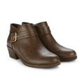 thumbnail image 2 of Pennysue Women Low Chunky Stacked Heel Boots Brown Pu Side Zipper Ankle Booties 7.5M, 2 of 6