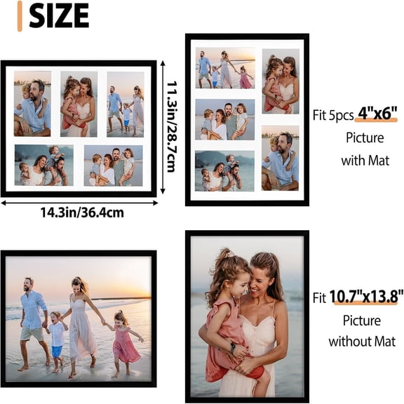 Collage Picture Frame with Clear Plexiglass, Displays 5pcs 4x6 Photos or Use as One Frame for Gallery Wall Decor, Signature Collection, Black
