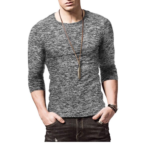 LYXSSBYX Men's Performance Long Sleeve Shirt Moisture Wicking Crew T-Shirt Beefy Muscle Basic Solid Pure Color Blouse Tee Top