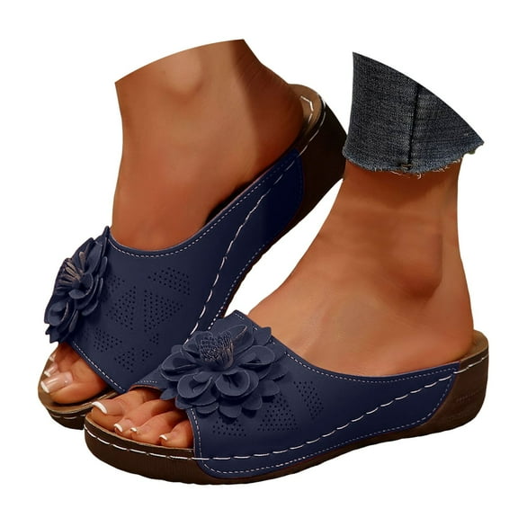 Dakaela Womens Wedge Slide Sandals Open Toe Low Heel Orthopedic Casual Walking Shoes with Arch Support