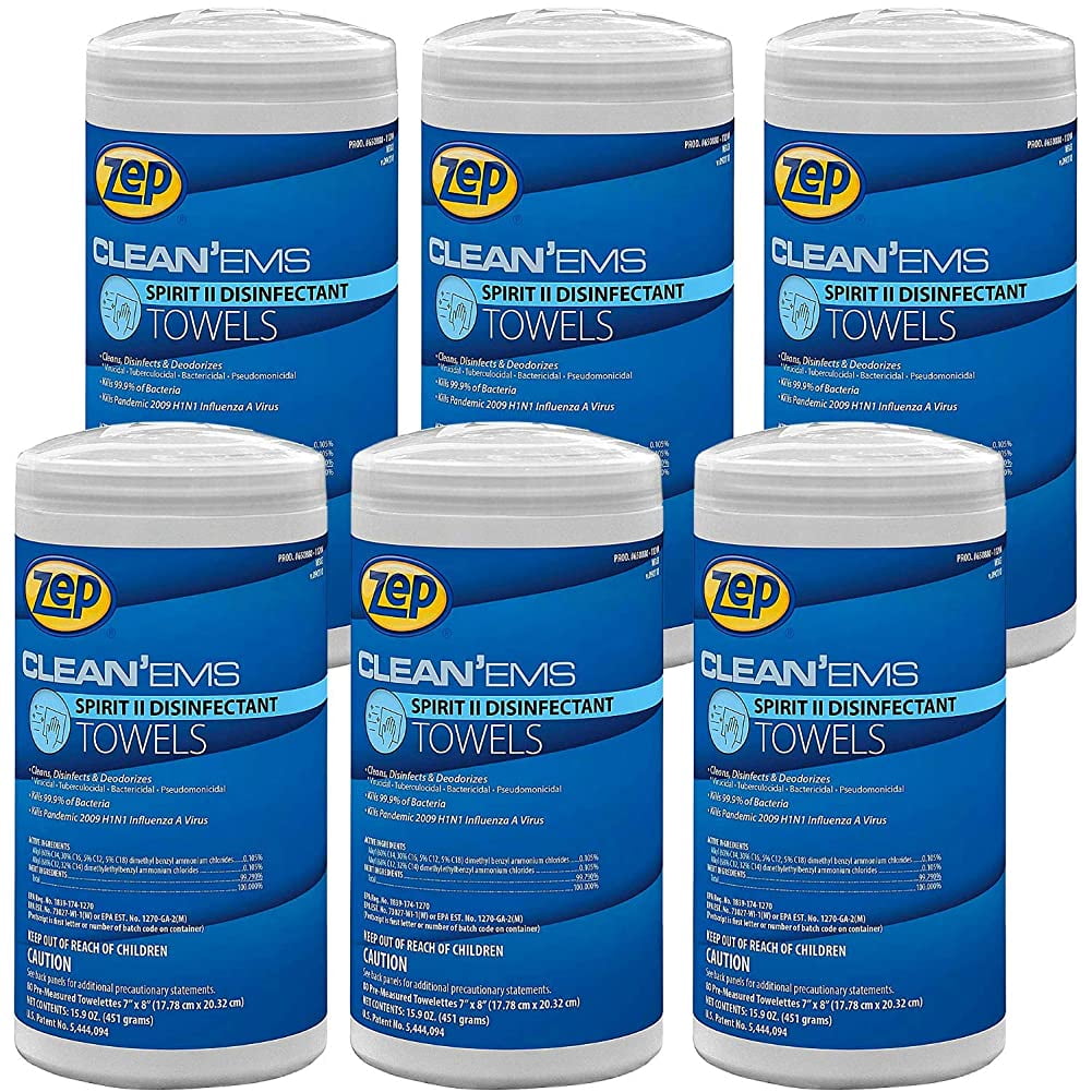 Zep Spirit II Disinfectant and Sanitizing Wipes 80 Wipes Per Container