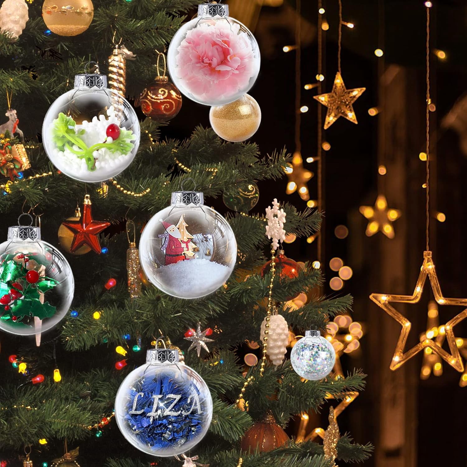 12 Pcs Christmas Ball Ornaments,3.15'' Round Clear Plastic Fillable Bulb DIY Decor Balls,Shatterproof Hanging Ornaments Balls for Craft Xmas Tree Holiday,Wedding,Birthday,Christmas Wreath Decoration