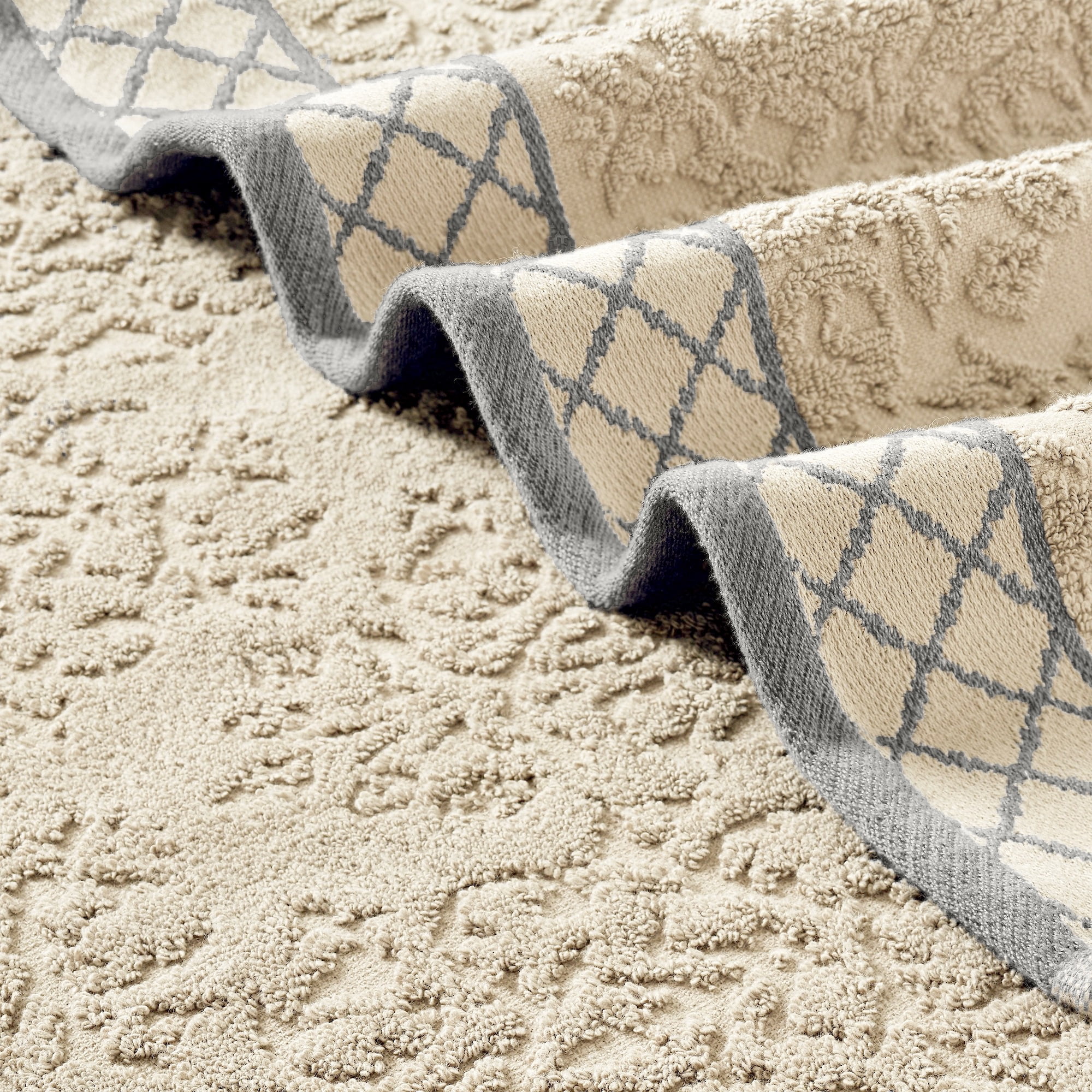 Modern Threads Damask Jacquard 6-Piece Cotton Bath Towel Set with Embellished Borders, Ivory