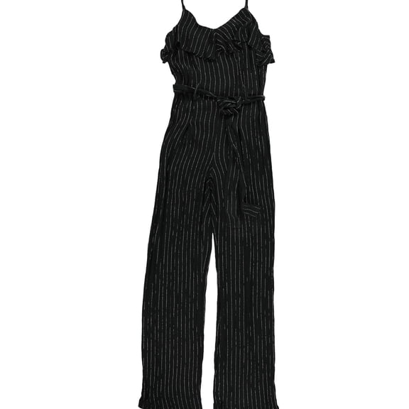 bar III Womens Woven Striped Jumpsuit, Black, X-Large