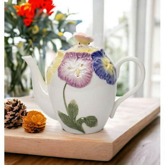 Ceramic Pansy Flower Teapot 24 oz Elegant  or Her