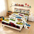 thumbnail image 2 of Erosebridal Cartoon Race Car King Sheets, Colorful Bedding, Yellow Border 4-Piece (1 Flat Sheet, 1 Fitted Sheet and 2 Pillowcases), 2 of 6