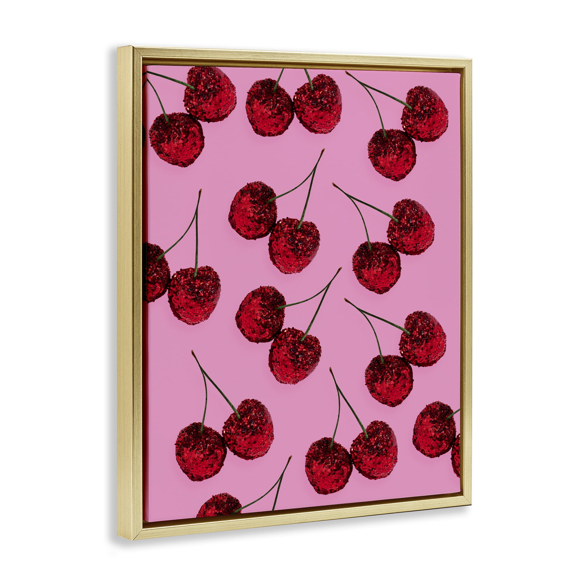 Stupell Industries Glitter Glam Cherries Pattern Gold Framed Floater Canvas Wall Art, design by LISH Creative