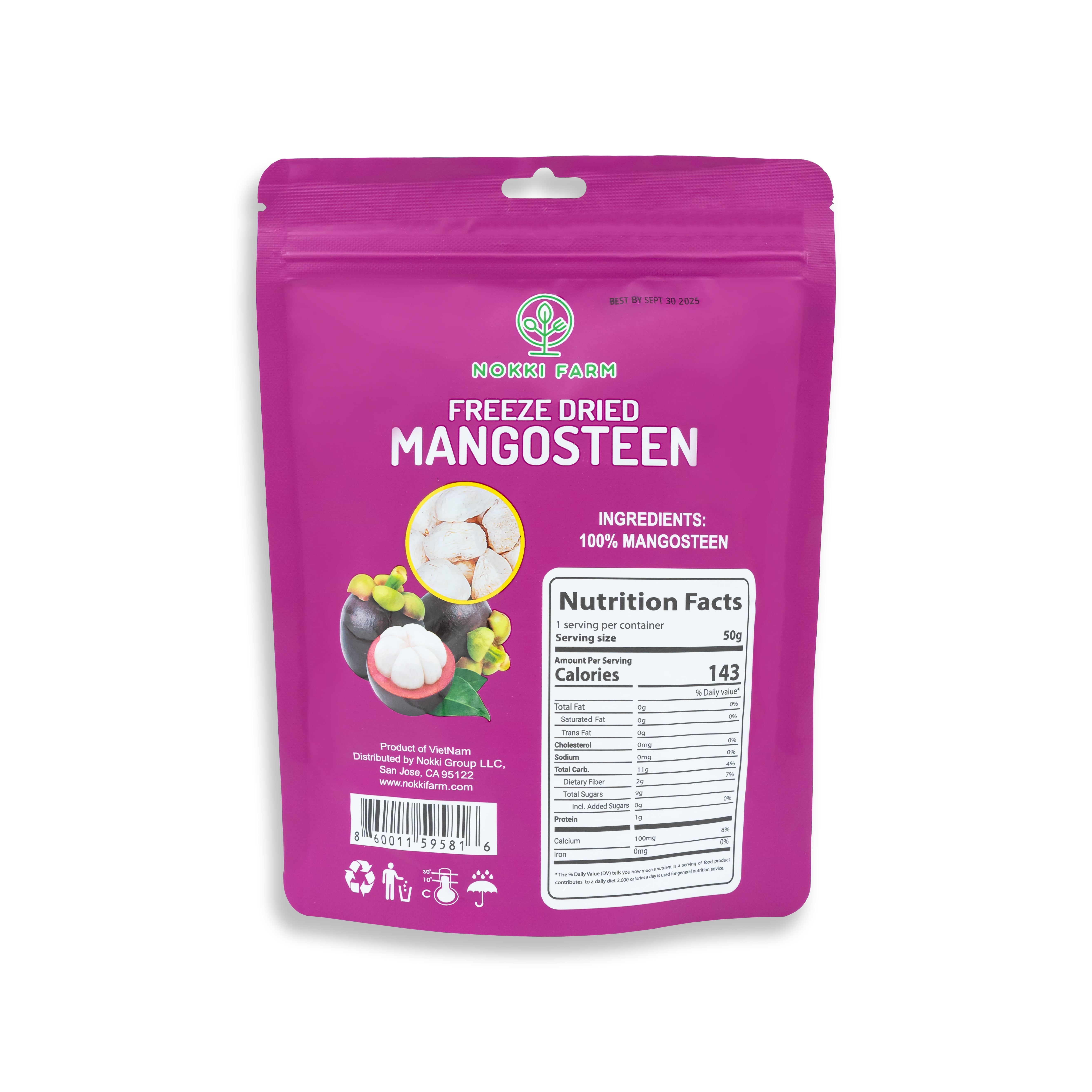 NOKKI FARM Freeze Dried Mangosteen - Healthy & Exotic Tropical Superfood Snacks, No Added Sugar or Preservatives, Kid-Approved, Shelf-Stable & Portable for On-the-go Snacking, 1.76oz x 3 packs