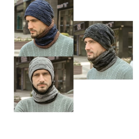 3Pcs Warm Winter Beanie Hat & Scarf Set Stylish Knit Skull Cap for Men Women