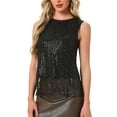 thumbnail image 1 of INSPIRAR CHIC Blusas de Fiesta para Mujeres con Flecos de Lentejuelas Sin Mangas Cuello Redondo Camisetas Brillantes L Negro, 1 of 5