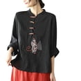 thumbnail image 2 of Embroidered Tops For Women Peasant Tops For Women Chinese Style Tops For Women Linen Clothing For Women Linen Tops Women Lightweight Linen Blouses For Women Linen T Shirts For Women Black L, 2 of 5