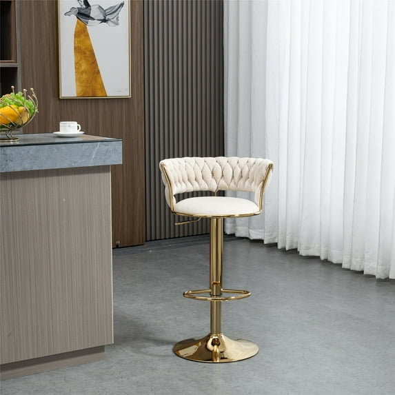 Luccalily Velvet Bar Stools,360° Swivel Adjustable Bar stools with Back and Footrest,Modern design and golden base for Kitchen,Bistro Pub, Dining Room counter