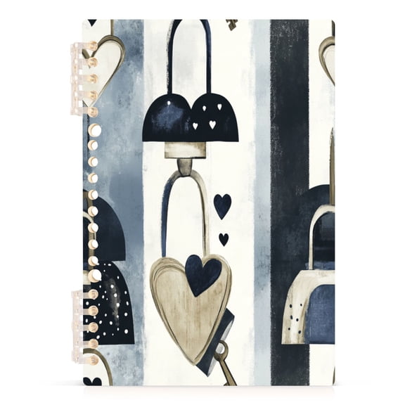 Heart Lock Pattern A5 8.3x5.7in PP Notebook, Adjustable Rings, 60 Sheets, Diary or Journey Note