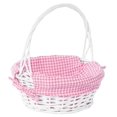 thumbnail image 1 of Panier-cadeau Rond en Osier Blanc, avec Doublure en Vichy Rose et Poignée - Petit, 1 of 4