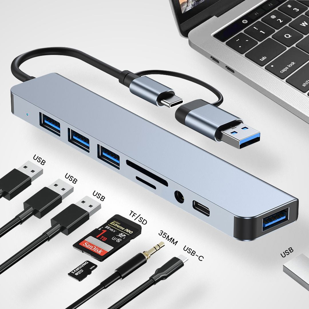 Ethos 8-in-1 USB C Hub New Type-C Adapter Silver