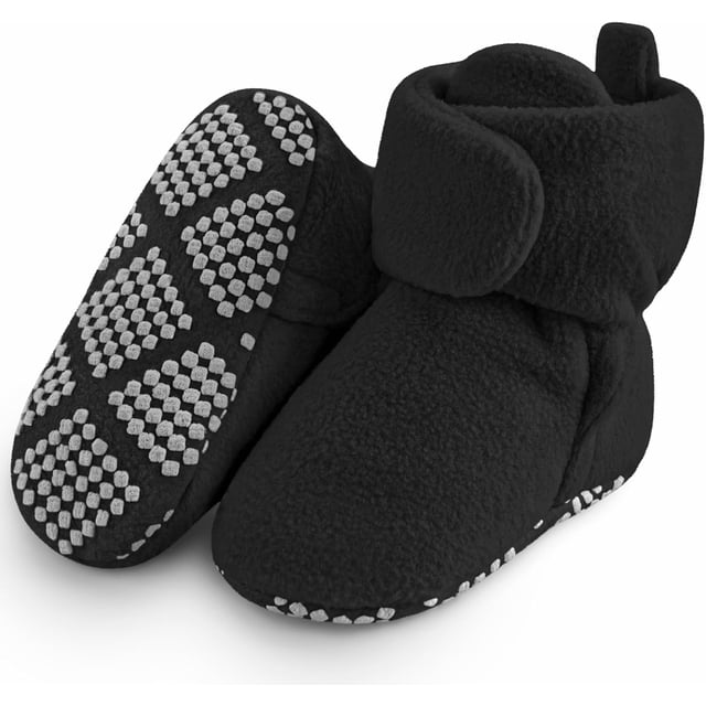 Botines de forro polar para bebé, pantuflas cálidas y acogedoras, fáciles de poner, botines suaves para recién nacidos, antideslizantes y ajustables para niños y niñas