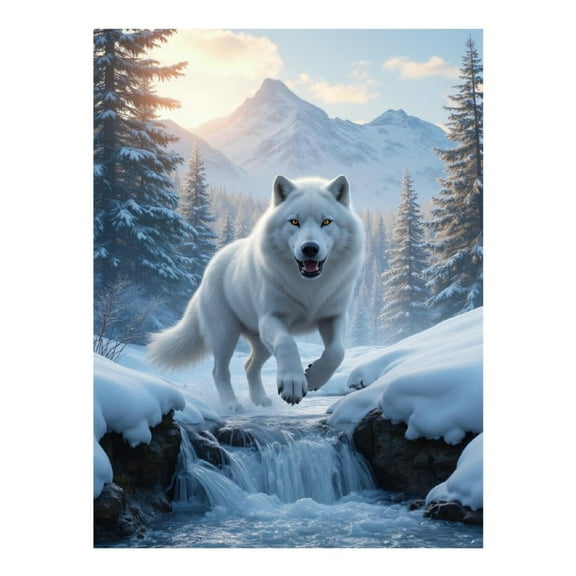 Diamond Art Kits for Adults, White Wolf Winter Forest Stream 5D Diamond Painting Kits for Adults Beginners, DIY Full Drill Diamond Painting, Gem Art and Crafts 12x16