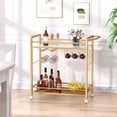 thumbnail image 3 of Gold White Bar Cart with Wine Rack and Glass Holder, 2-Tier Rolling Serving Cart for Kitchen Living Room, 3 of 6