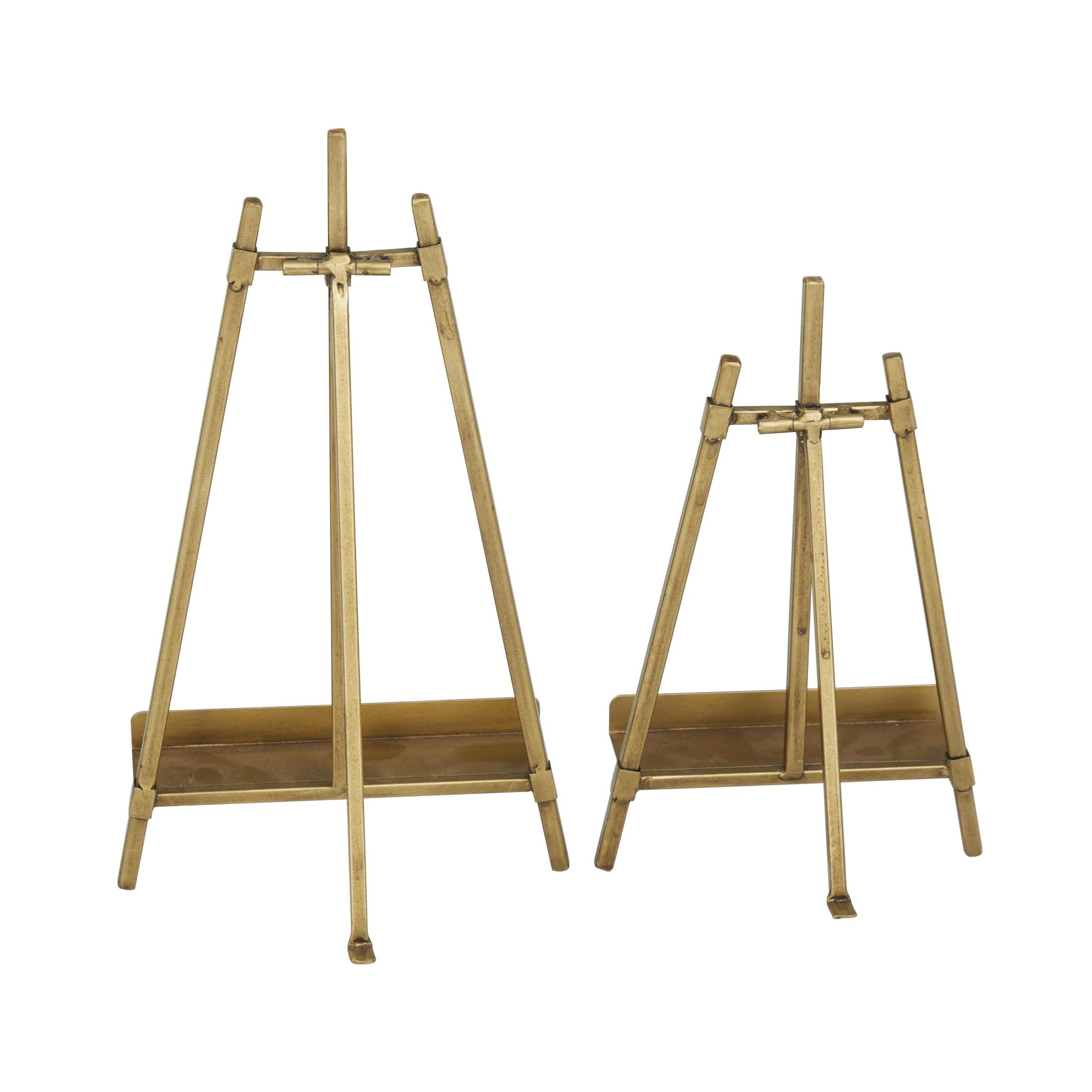 DecMode 13", 11"H Gold Metal Tabletop Triangle Easel with Foldable Stand, 2-Pieces