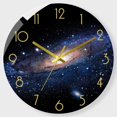 thumbnail image 3 of Reloj de pared negro de 12 pulgadas, redondo, silencioso, sin tictac, de cuarzo, funciona con pilas, relojes de pared de cristal, patrón de cielo nocturno decorativo, 3 of 5