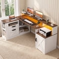 thumbnail image 4 of Sioweci Farmhouse 63" L Shaped Standing Desk, Corner Computer Desk with Drawers, Office Desk with File Drawers with Charging Station, Monitor Stand and Storage Shelves, 4 of 11