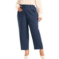 thumbnail image 1 of Pantalones de trabajo de oficina de talla grande plisados Agnes Orinda para mujer, de cintura alta, rectos, casuales de negocios con bolsillo 1X azul oscuro, 1 of 6