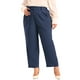 thumbnail image 1 of Pantalones de trabajo de oficina de talla grande plisados Agnes Orinda para mujer, de cintura alta, rectos, casuales de negocios con bolsillo 1X azul oscuro, 1 of 6