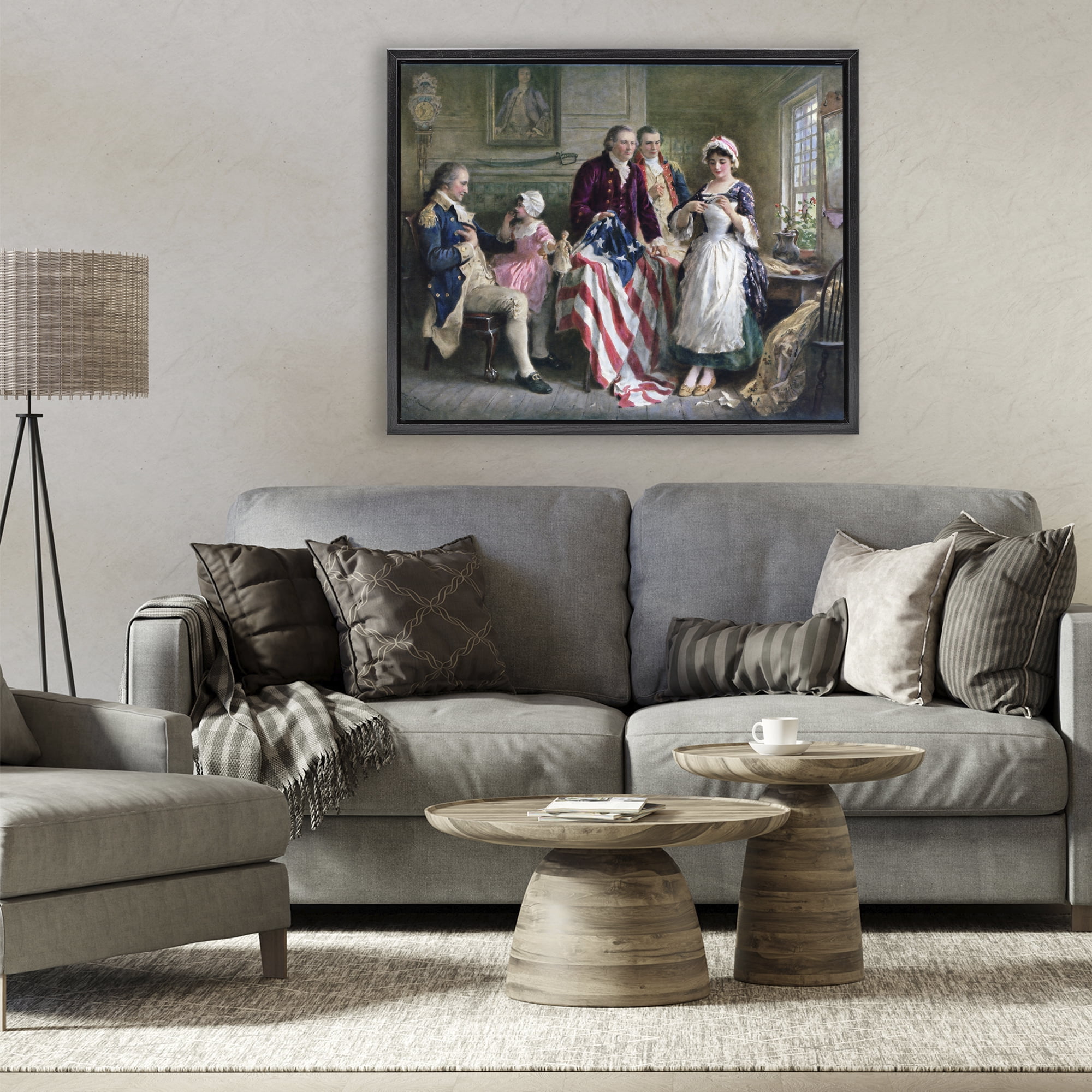 Historical Betsy Ross Black Framed Floater Canvas Wall Art, design by Arlington Prints