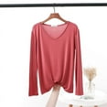 thumbnail image 5 of Autumn V Neck Tshirt Long sleeves Soft comfortable T-shirt Solid color Basic Bottoming Tee Tops O Neck undershirt, 5 of 5