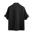 thumbnail image 6 of IWRICH 3/4 Sleeve Cotton Linen Shirts Japanese Style Casual Stand Collar Button down T Shirts Pocket Tops Black XL, 6 of 6