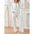 thumbnail image 4 of KelaJuan Women 2pcs Pajamas Set Solid Color V-neck Loose Long Sleeve Pullover Shirt and Casual Elastic Pants Sleepwear, 4 of 6