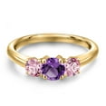 thumbnail image 3 of Gem Stone King 18K Yellow Gold Plated Silver Purple Amethyst and Pink Lab Grown Diamond Engagement Ring for Women | 0.98 Cttw | Round 5MM | Gemstone February Birthstone | Size 5, 3 of 6
