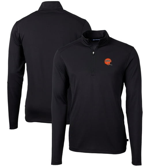 Men's Cutter & Buck Black Cincinnati Bengals Throwback Logo Virtue Eco Pique Recycled Quarter-Zip Big & Tall Pullover