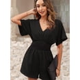 thumbnail image 2 of Tooluck Women's Jumpsuit Summer V Neck Button Short Ruffle Sleeve Smocked Mini Short Romper, 2 of 4