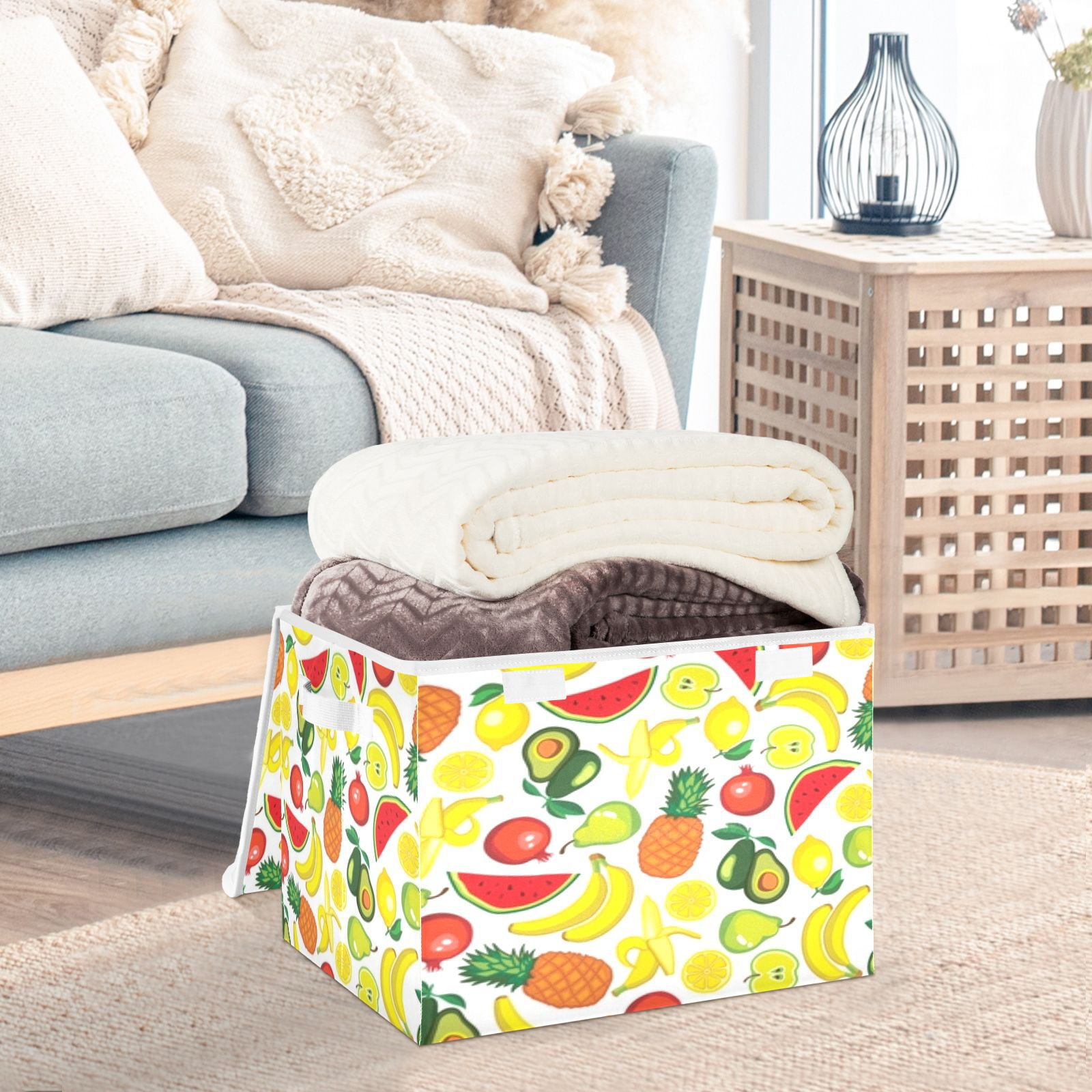 Colorful vibrant fruit pattern Foldable Kids Toy Chest with Flip-Top Lid, Collapsible Fabric Toy Storage Organizer/Bin/Box/Basket/Trunk for Toddler