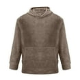 thumbnail image 5 of Mens Velvet Soft Hoodies Casual Solid Color Hooded Pullover Sweatshirt with Pocket Long Sleeve Trendy Tops (2XL, Brown), 5 of 7
