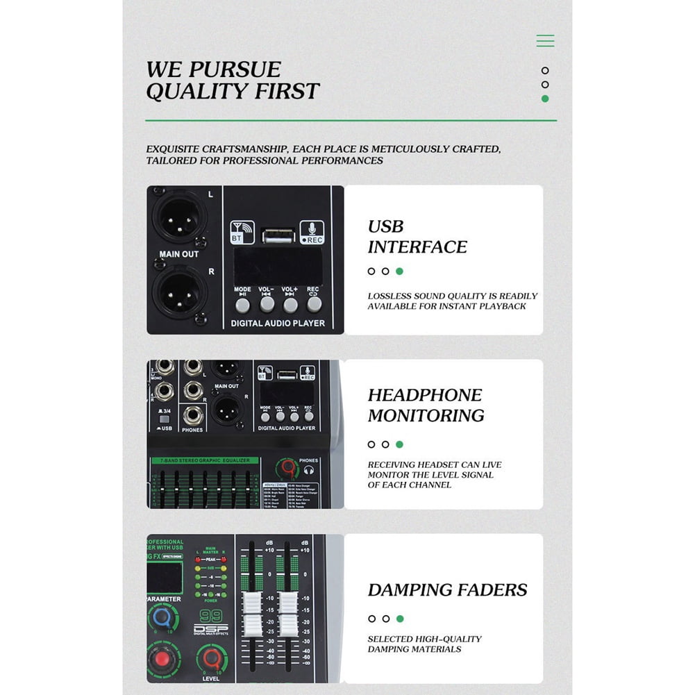 Professional 8 Channel Audio Mixer Built-in 99DSP 7-Segment Balanced Effect Bluetooth Live Recording XLR Mixer US Plug