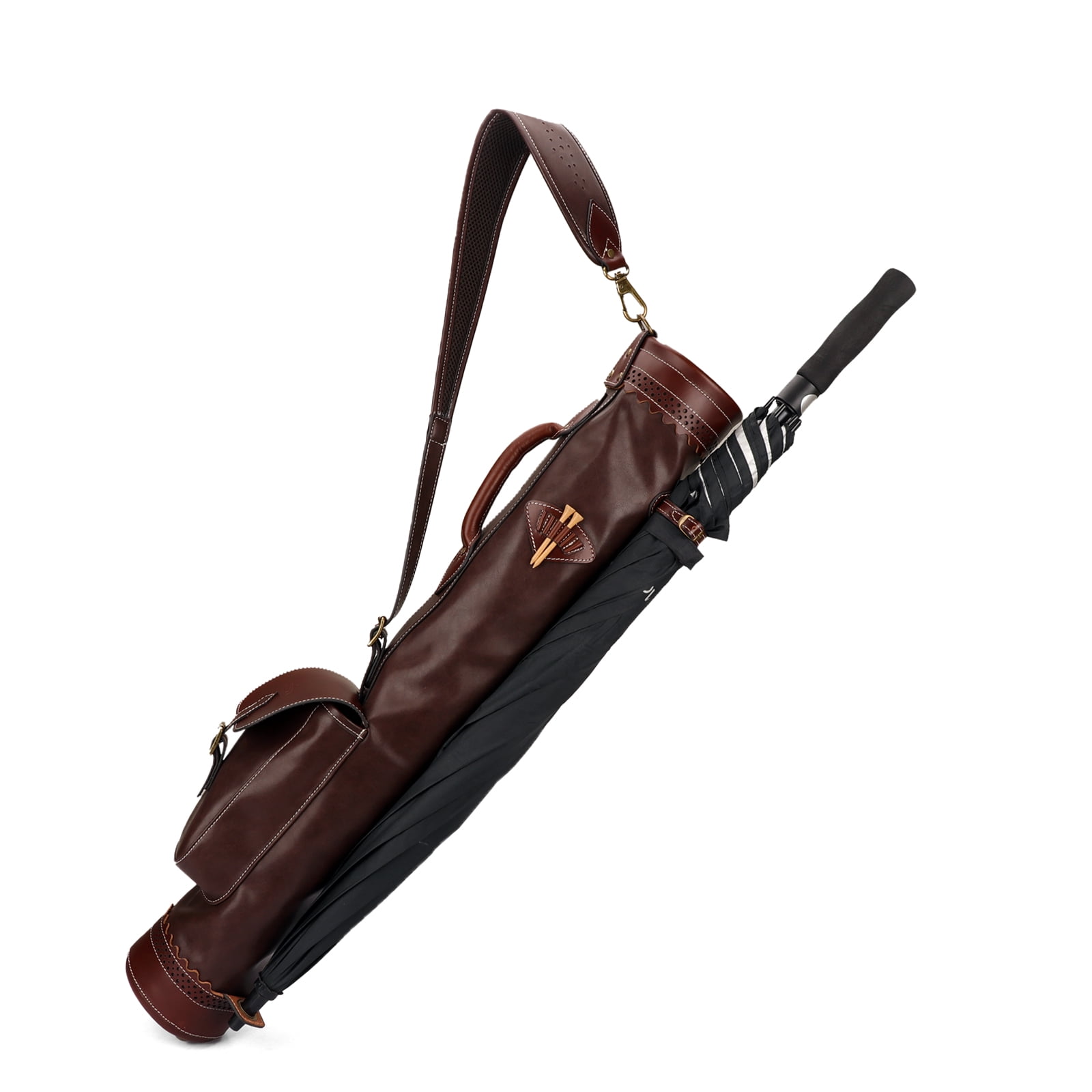 TOURBON Pencil Style Golf Clubs Carrier Microfiber Leather Sunday Bag Vintage Travel Bag for Driving Range Brown Outdoor