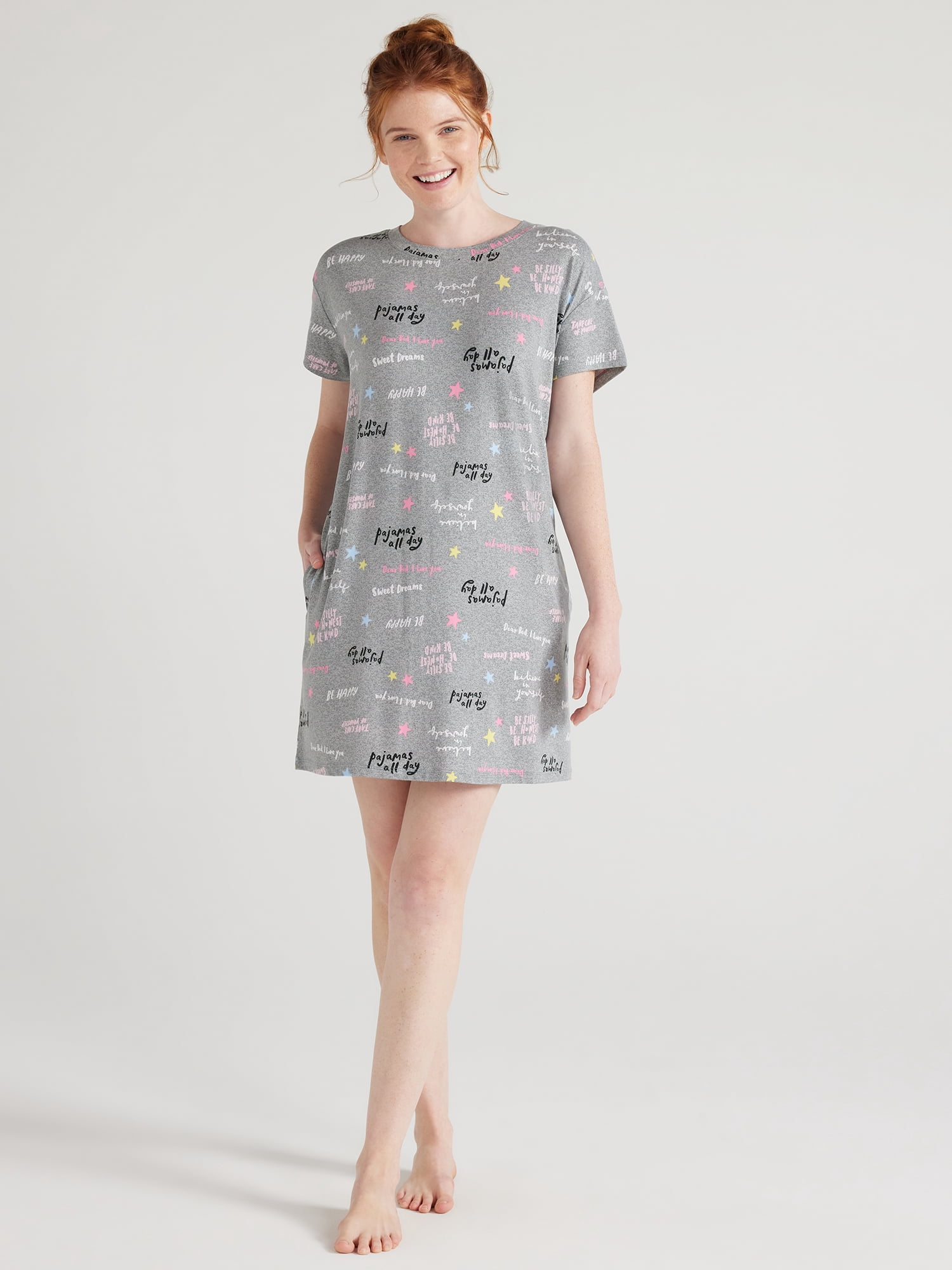 Joyspun Women’s Short Sleeve Sleep Shirt, Sizes S/M to 2X/3X